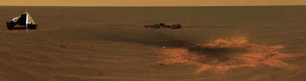 Opportunity, heat shield impact area, color - from the surface. Image credit NASA/JPL.