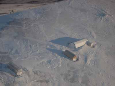 An aerial view of the Houghton Mars Project Base Camp.  (Photo credit: NASA Haughton-Mars Project 2003 / Joe Amarualik)